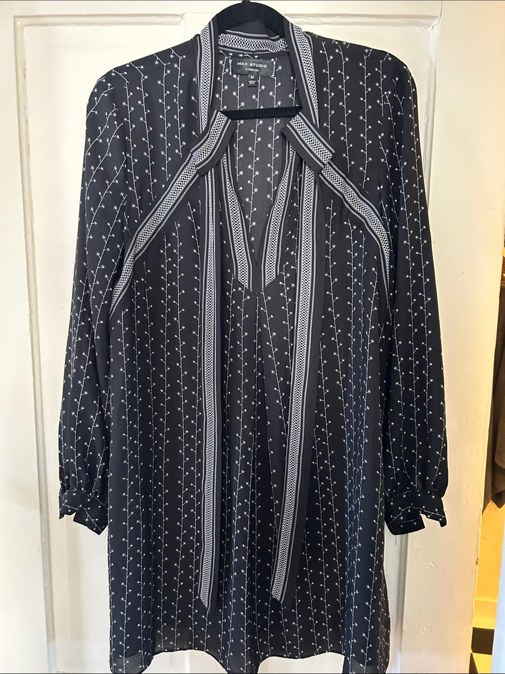 Max Studio Black and White Floral-Stripe Blouse